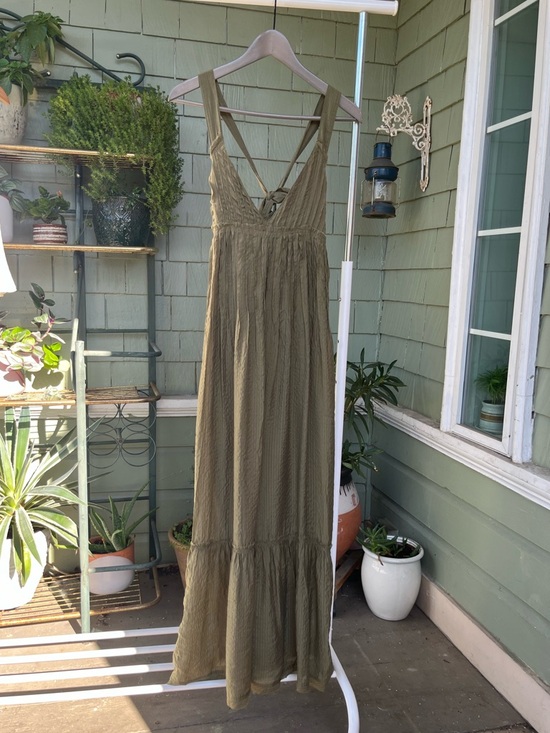 NWOT Free People Frankie Pintuck Cotton Olive Green Maxi Dress - Picture 2 of 16